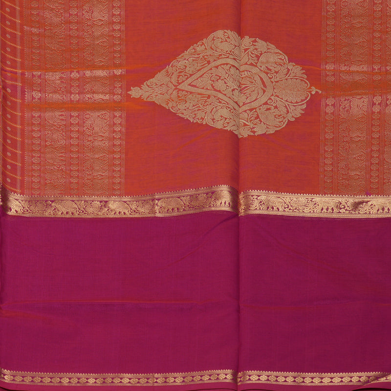 Hayagrivas Orangish-Pink Kanchi Silk Cotton Saree KSBE124C12-9