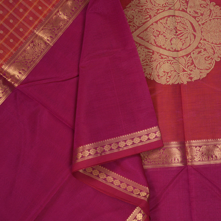 Hayagrivas Orangish-Pink Kanchi Silk Cotton Saree KSBE124C12-9