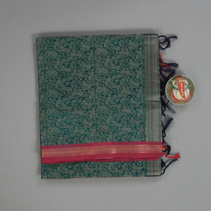 Hayagrivas Peacock Green Kanchi Silk Cotton Saree KSBE124C13-3