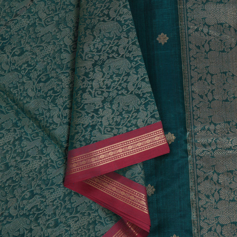 Hayagrivas Peacock Green Kanchi Silk Cotton Saree KSBE124C13-3