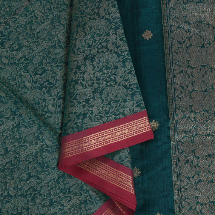 Hayagrivas Peacock Green Kanchi Silk Cotton Saree KSBE124C13-3