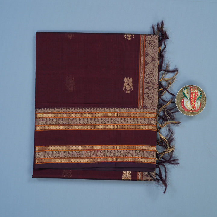 Hayagrivas Wine Maroon Kanchi Silk Cotton Saree KSBE124C6-3