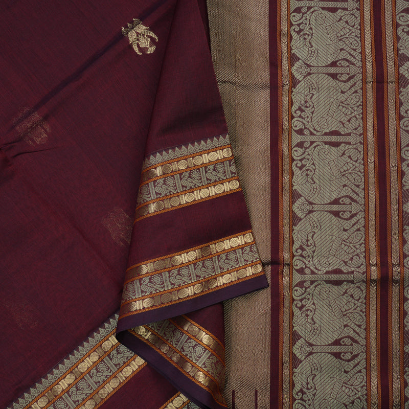 Hayagrivas Wine Maroon Kanchi Silk Cotton Saree KSBE124C6-3