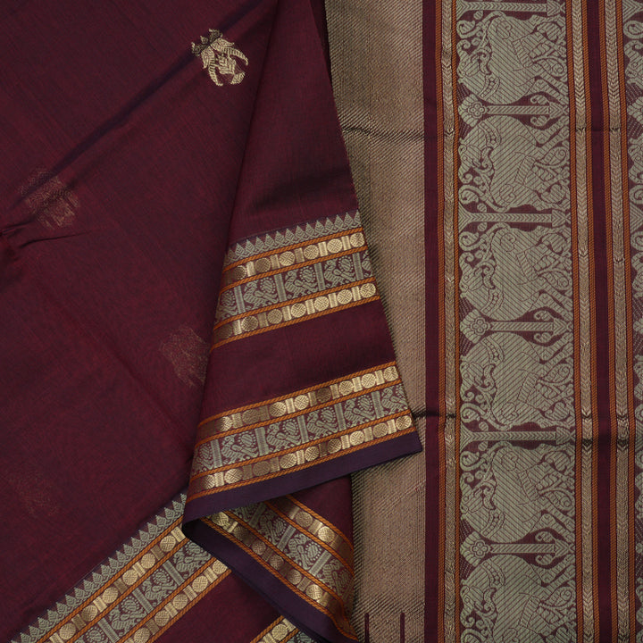 Hayagrivas Wine Maroon Kanchi Silk Cotton Saree KSBE124C6-3
