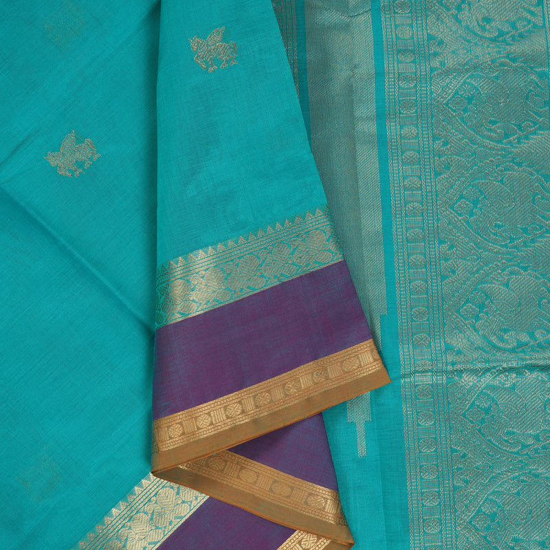 Hayagrivas Sky Blue Kanchi Silk Cotton Saree KSBE124C6-4