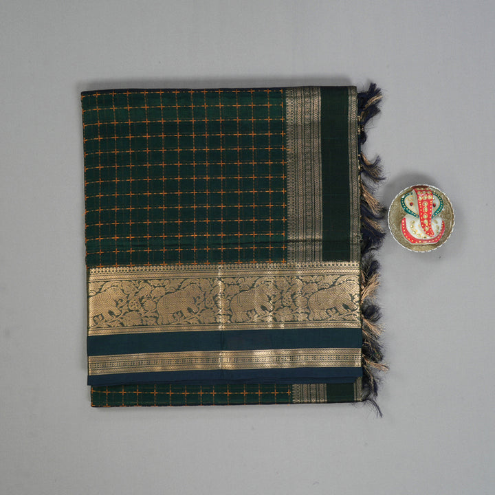 Hayagrivas Peacock Green Kanchi Silk Cotton Saree KSBE124C8-14