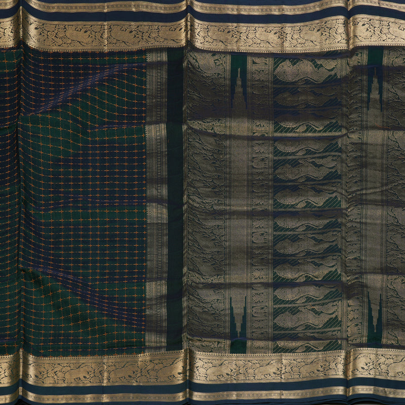 Hayagrivas Peacock Green Kanchi Silk Cotton Saree KSBE124C8-14