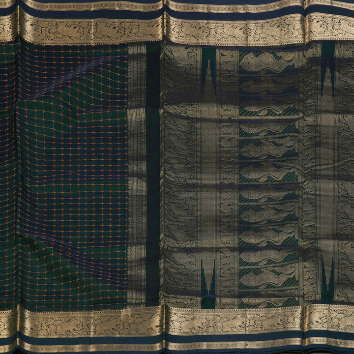 Hayagrivas Peacock Green Kanchi Silk Cotton Saree KSBE124C8-14