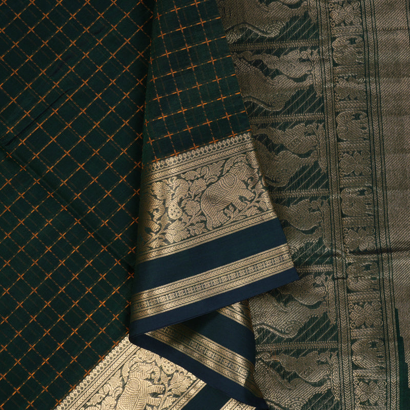 Hayagrivas Peacock Green Kanchi Silk Cotton Saree KSBE124C8-14
