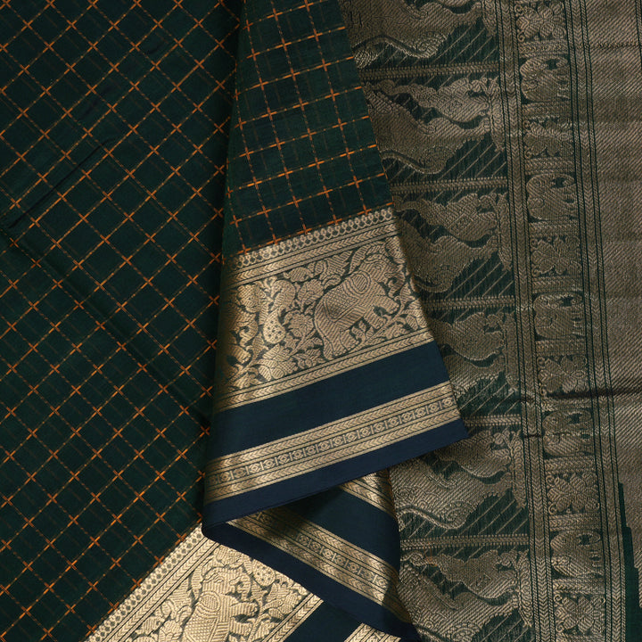 Hayagrivas Peacock Green Kanchi Silk Cotton Saree KSBE124C8-14