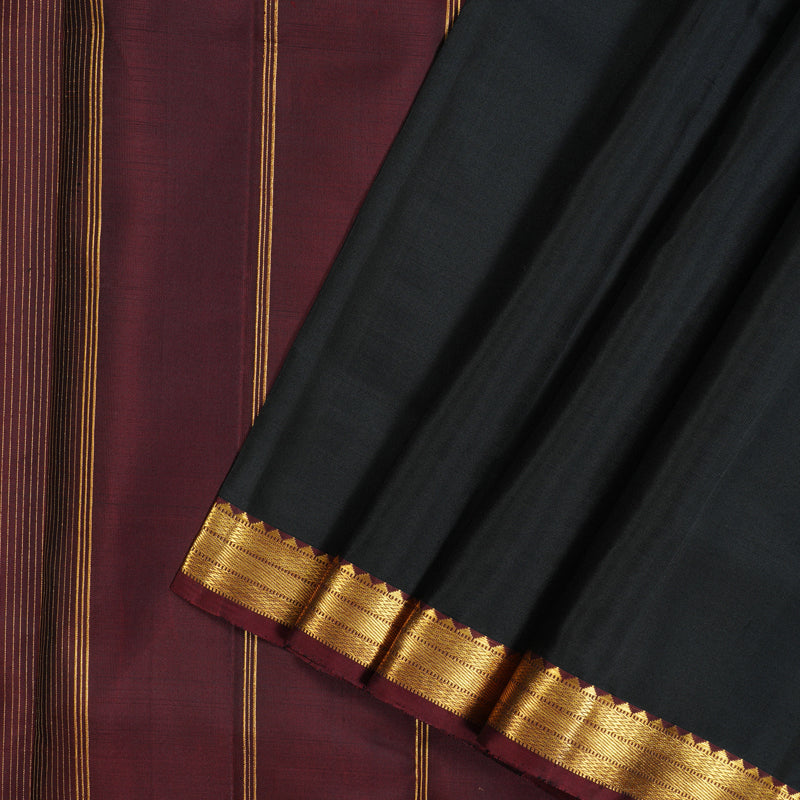 Hayagrivas Handloom Black Kanjivaram Silk Saree with Ganga Jamuna Border KSBE126C1-1