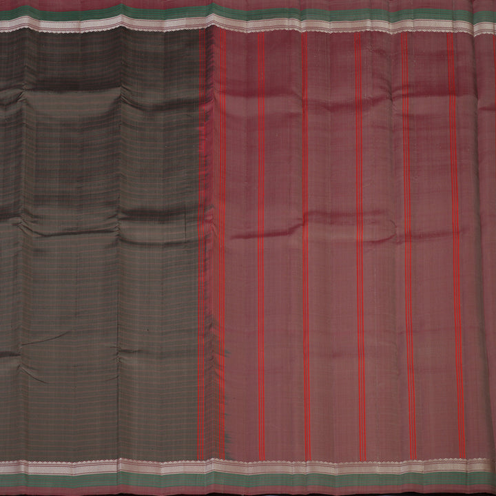 Hayagrivas Handloom Elephant Grey Kanjivaram Silk Saree with Mild Maroon Border KSBE126C2-10