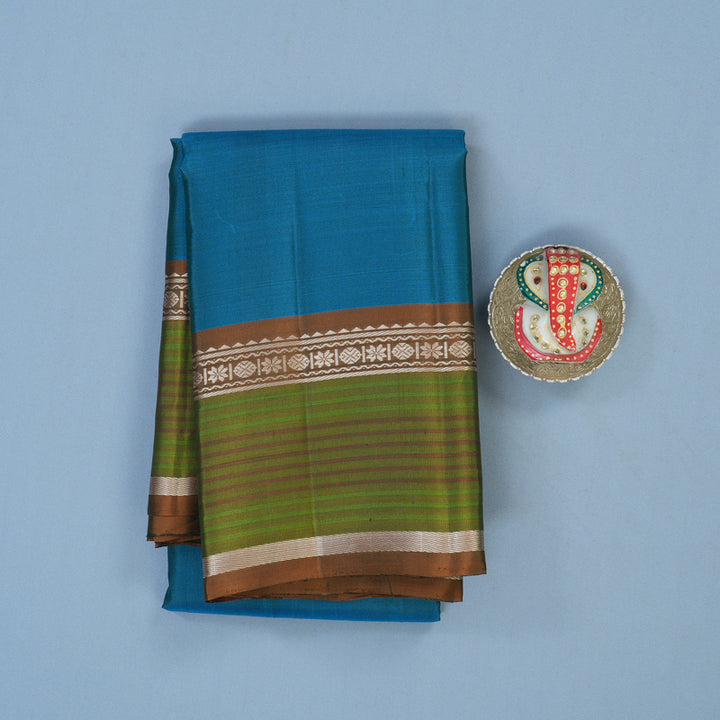 Hayagrivas Handloom Rama Blue Kanjivaram Silk Saree with Honey Mustard Border KSBE126C2-11