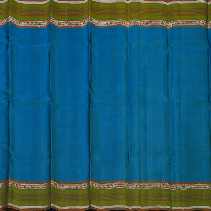 Hayagrivas Handloom Rama Blue Kanjivaram Silk Saree with Honey Mustard Border KSBE126C2-11