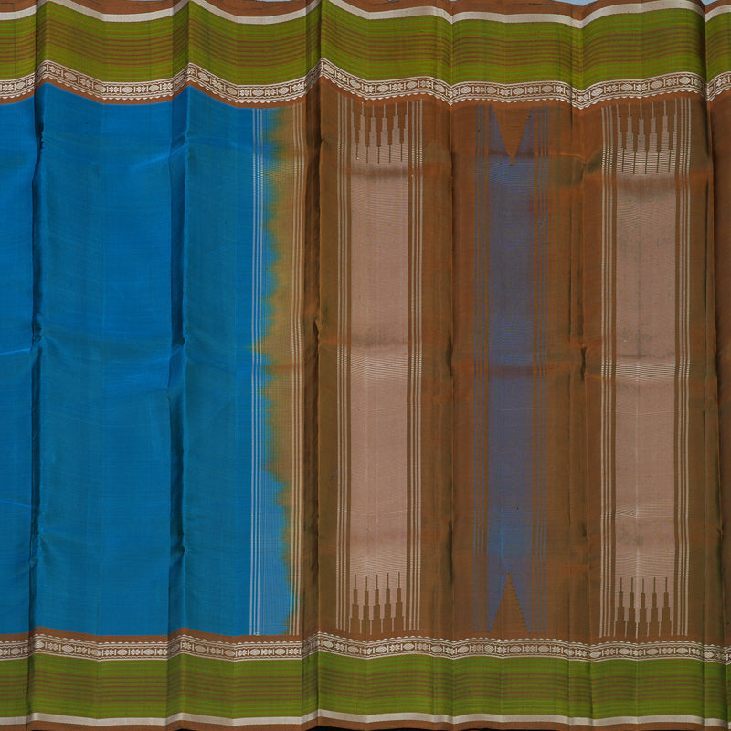 Hayagrivas Handloom Rama Blue Kanjivaram Silk Saree with Honey Mustard Border KSBE126C2-11