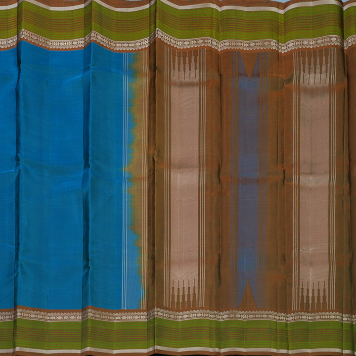 Hayagrivas Handloom Rama Blue Kanjivaram Silk Saree with Honey Mustard Border KSBE126C2-11
