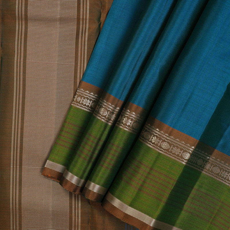 Hayagrivas Handloom Rama Blue Kanjivaram Silk Saree with Honey Mustard Border KSBE126C2-11