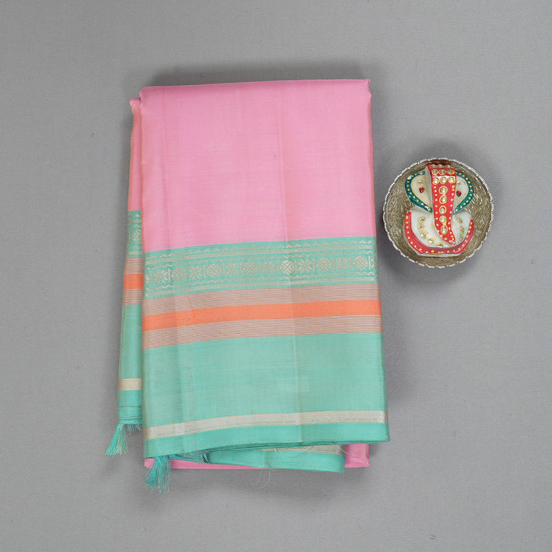 Hayagrivas Handloom Rose Pink Kanjivaram Silk Saree with Pastel Teal Border KSBE126C2-14