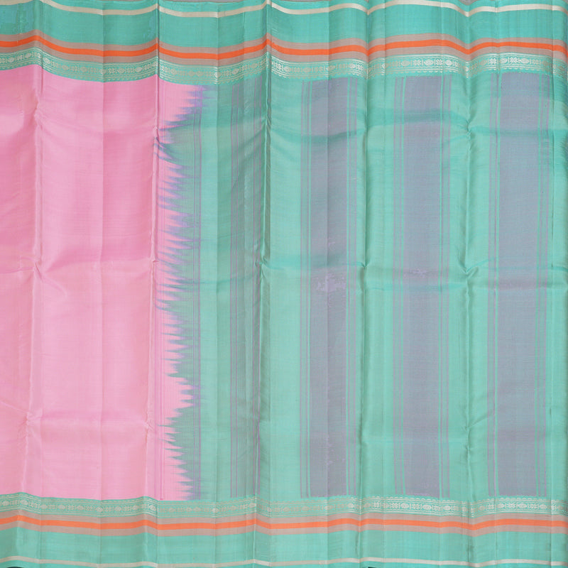 Hayagrivas Handloom Rose Pink Kanjivaram Silk Saree with Pastel Teal Border KSBE126C2-14