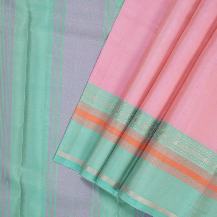 Hayagrivas Handloom Rose Pink Kanjivaram Silk Saree with Pastel Teal Border KSBE126C2-14