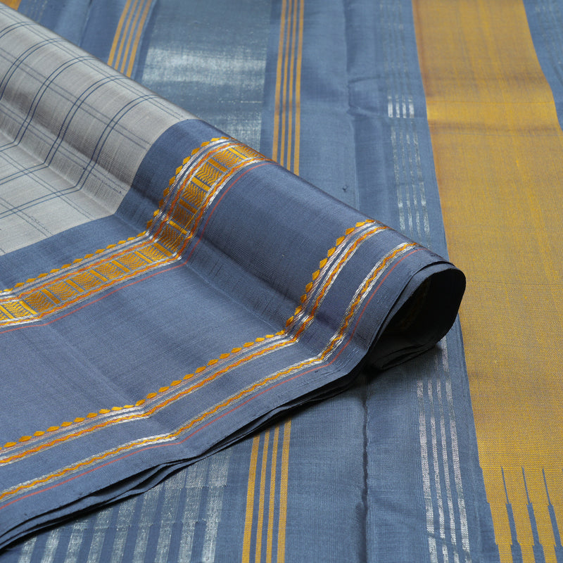 Hayagrivas Handloom Silver Grey Kanjivaram Silk Saree with Bluish-Grey Border KSBE126C3-1