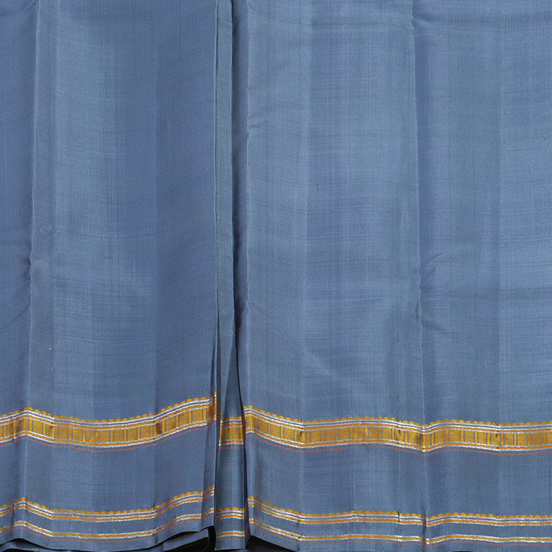 Hayagrivas Handloom Silver Grey Kanjivaram Silk Saree with Bluish-Grey Border KSBE126C3-1