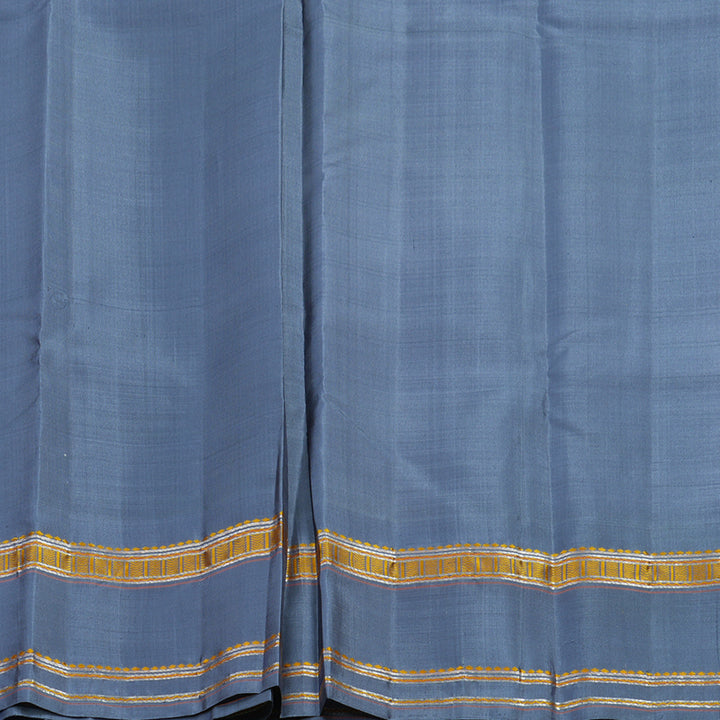 Hayagrivas Handloom Silver Grey Kanjivaram Silk Saree with Bluish-Grey Border KSBE126C3-1
