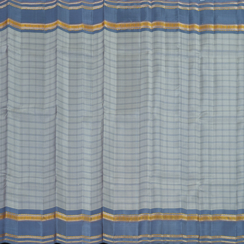 Hayagrivas Handloom Silver Grey Kanjivaram Silk Saree with Bluish-Grey Border KSBE126C3-1