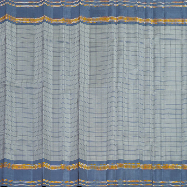 Hayagrivas Handloom Silver Grey Kanjivaram Silk Saree with Bluish-Grey Border KSBE126C3-1