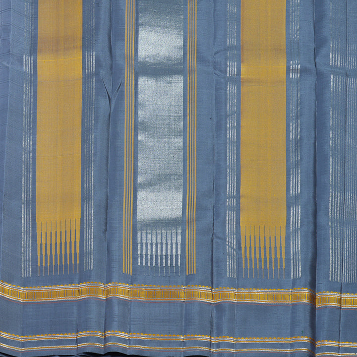 Hayagrivas Handloom Silver Grey Kanjivaram Silk Saree with Bluish-Grey Border KSBE126C3-1