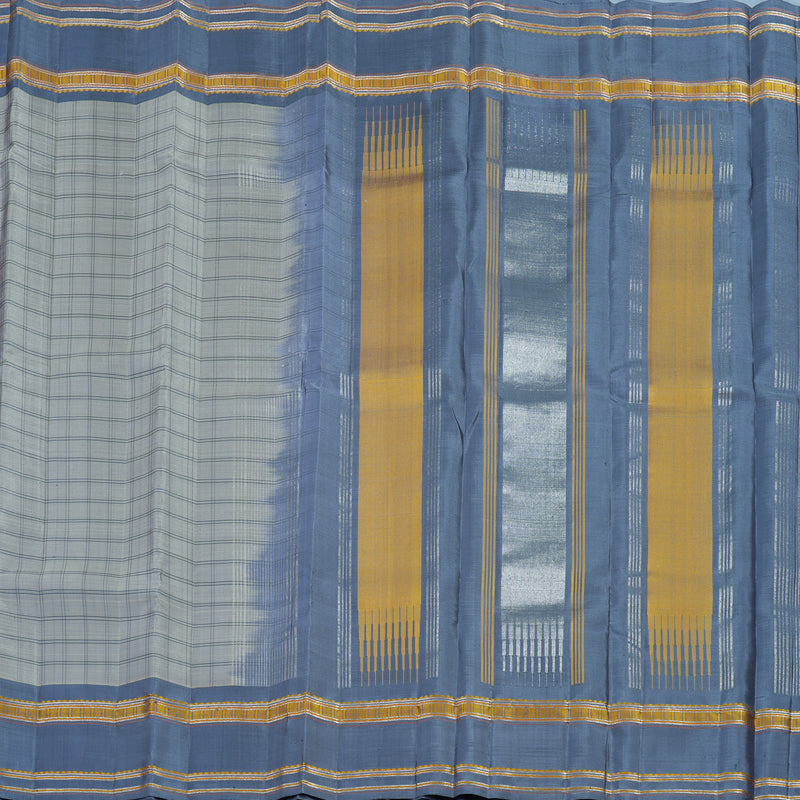 Hayagrivas Handloom Silver Grey Kanjivaram Silk Saree with Bluish-Grey Border KSBE126C3-1