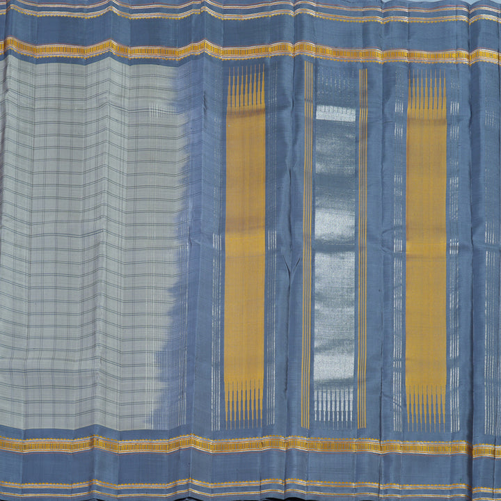 Hayagrivas Handloom Silver Grey Kanjivaram Silk Saree with Bluish-Grey Border KSBE126C3-1