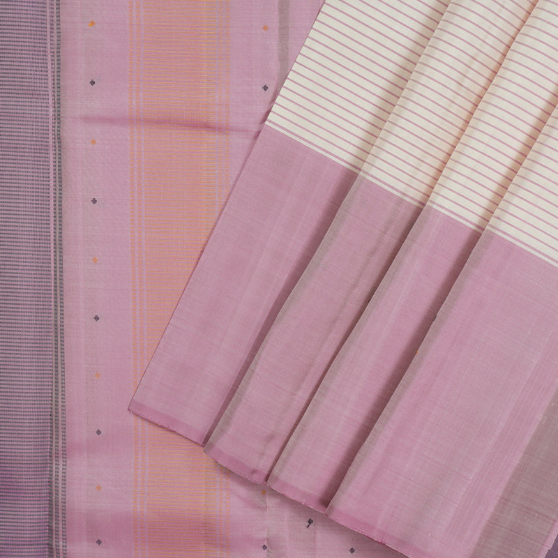 Hayagrivas Handloom Cream Kanjivaram Silk Saree with Lavendar Border KSBE126C5-1