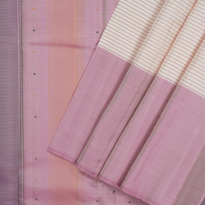 Hayagrivas Handloom Cream Kanjivaram Silk Saree with Lavendar Border KSBE126C5-1