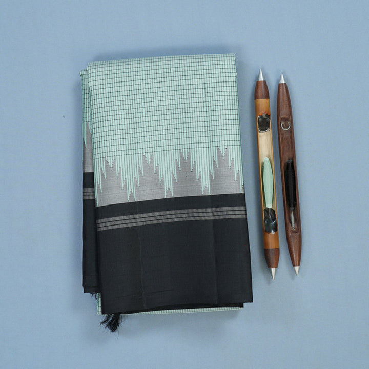 Hayagrivas Handloom Powder Green Kanjivaram Silk Saree with Black Border KSBE126C7-1