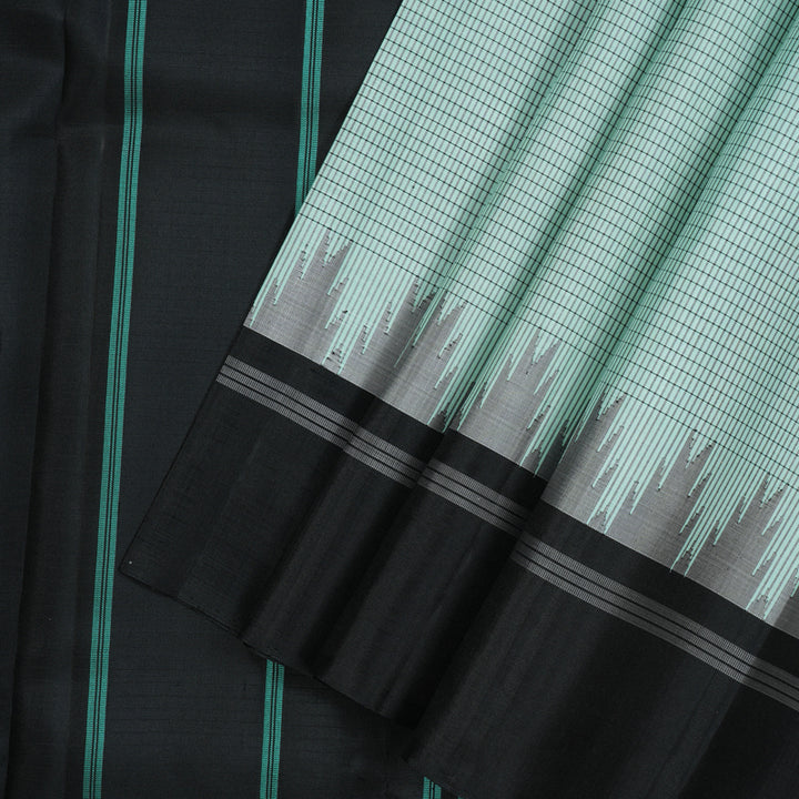 Hayagrivas Handloom Powder Green Kanjivaram Silk Saree with Black Border KSBE126C7-1