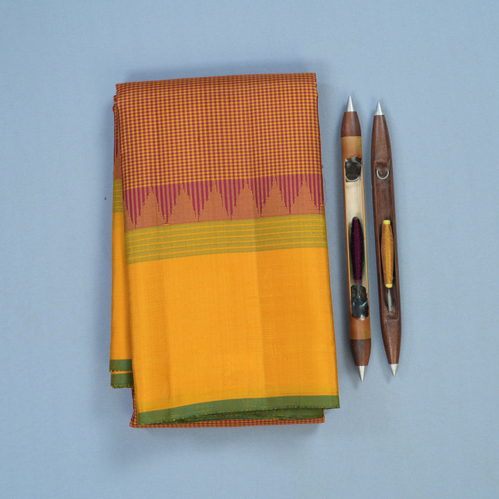 Hayagrivas Handloom Mustard & Maroon Checks Kanjivaram Silk Saree with Mustard Border KSBE126C7-3