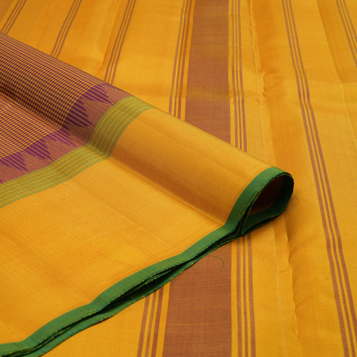 Hayagrivas Handloom Mustard & Maroon Checks Kanjivaram Silk Saree with Mustard Border KSBE126C7-3