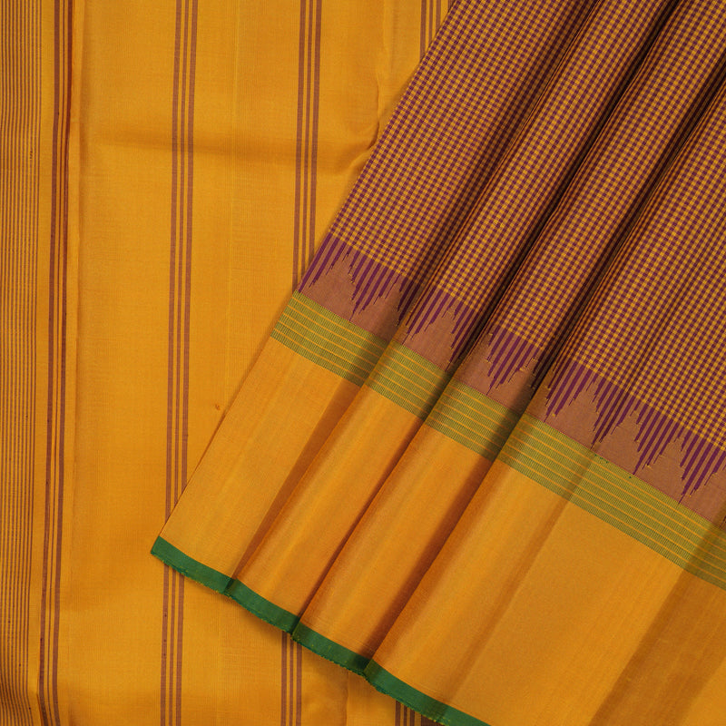 Hayagrivas Handloom Mustard & Maroon Checks Kanjivaram Silk Saree with Mustard Border KSBE126C7-3
