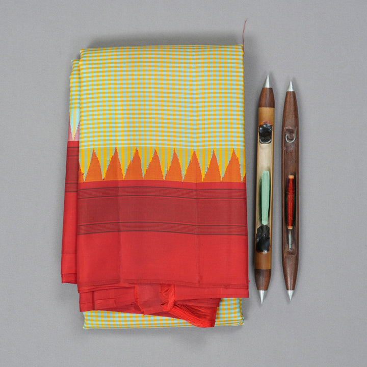 Hayagrivas Handloom Yellow & Sky Blue Checks Kanjivaram Silk Saree KSBE126C7-4