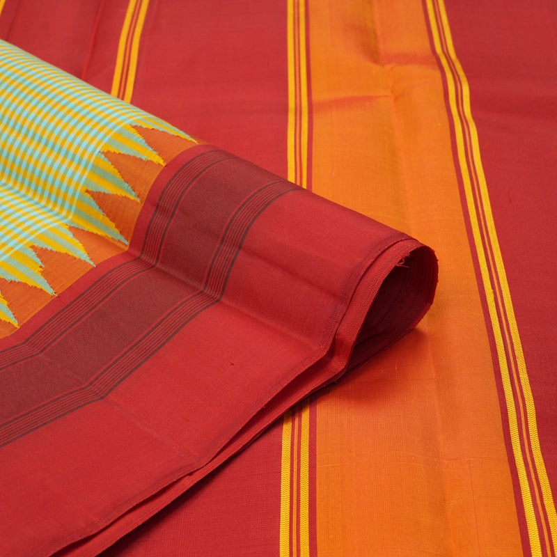 Hayagrivas Handloom Yellow & Sky Blue Checks Kanjivaram Silk Saree KSBE126C7-4