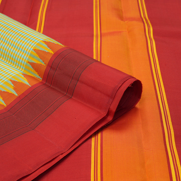 Hayagrivas Handloom Yellow & Sky Blue Checks Kanjivaram Silk Saree KSBE126C7-4