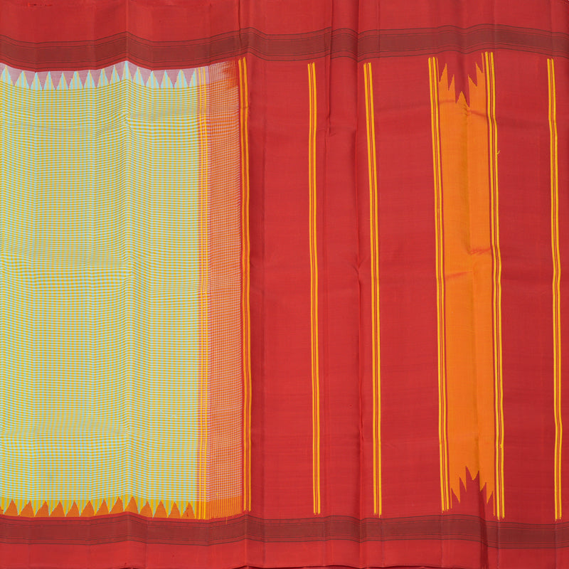 Hayagrivas Handloom Yellow & Sky Blue Checks Kanjivaram Silk Saree KSBE126C7-4