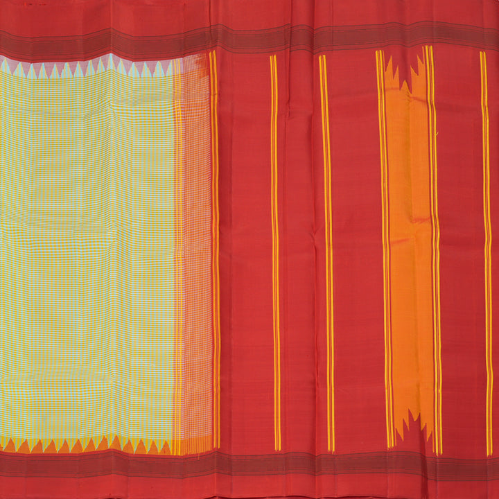 Hayagrivas Handloom Yellow & Sky Blue Checks Kanjivaram Silk Saree KSBE126C7-4