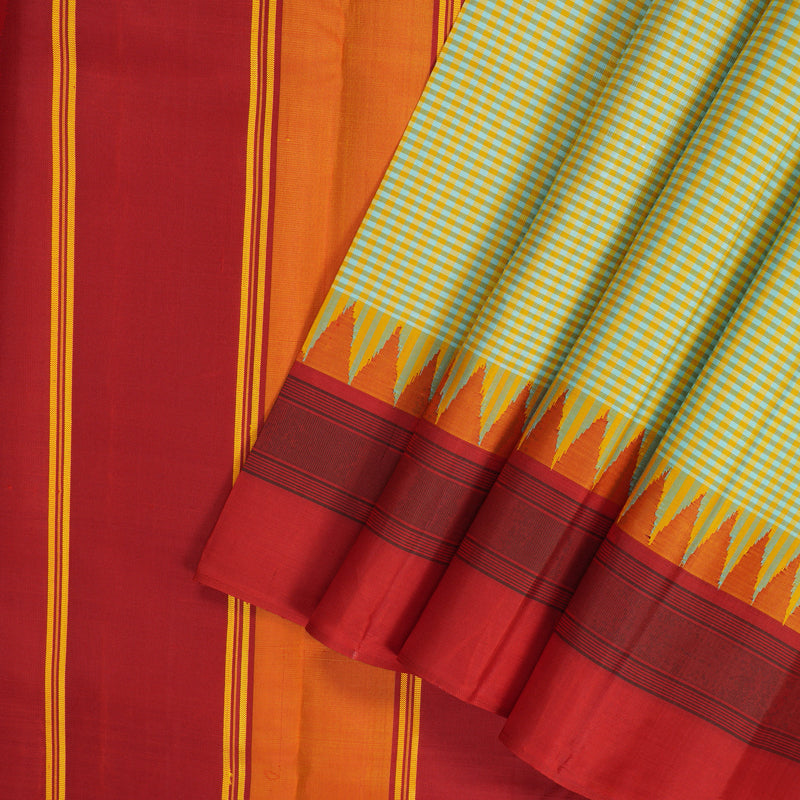 Hayagrivas Handloom Yellow & Sky Blue Checks Kanjivaram Silk Saree KSBE126C7-4