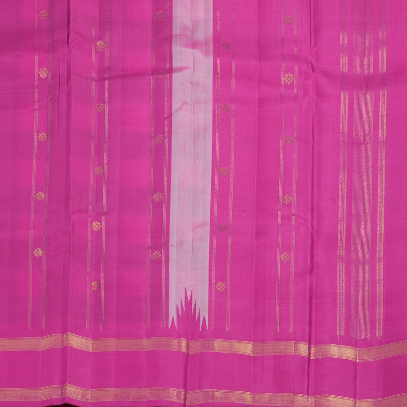 Hayagrivas Handloom White & Bottle Green Checks Kanjivaram Silk Saree with Rani Pink Border KSBE126C9-2