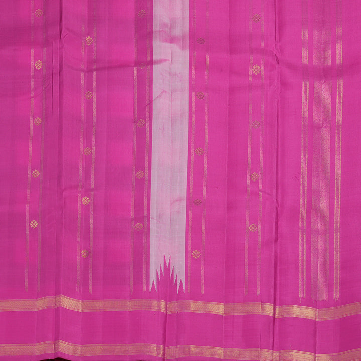 Hayagrivas Handloom White & Bottle Green Checks Kanjivaram Silk Saree with Rani Pink Border KSBE126C9-2