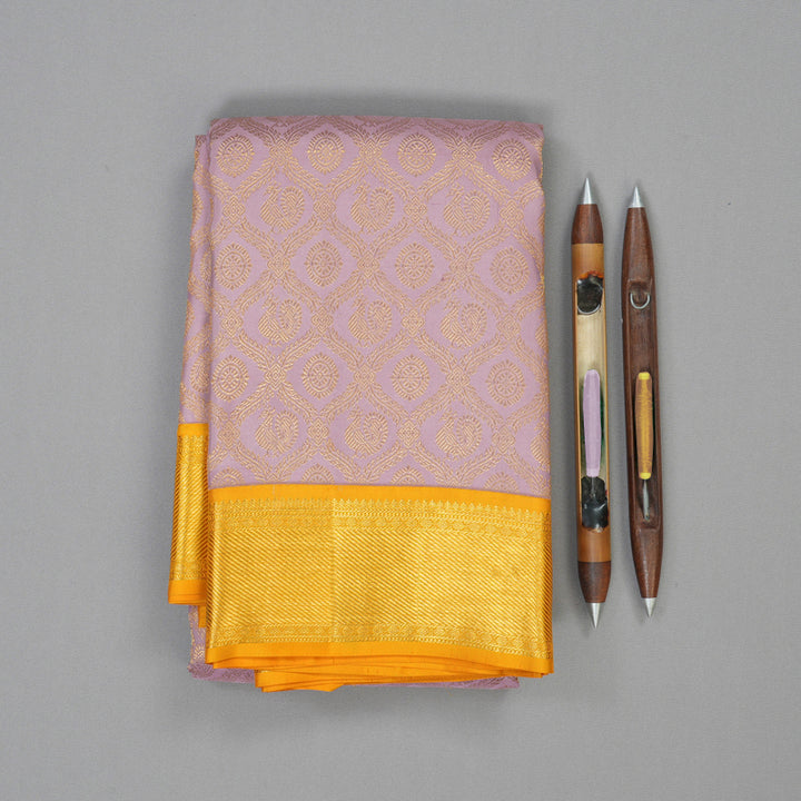 Hayagrivas Handloom Lilac Kanjivaram Silk Saree with Yellow Border KSBE127C10-15
