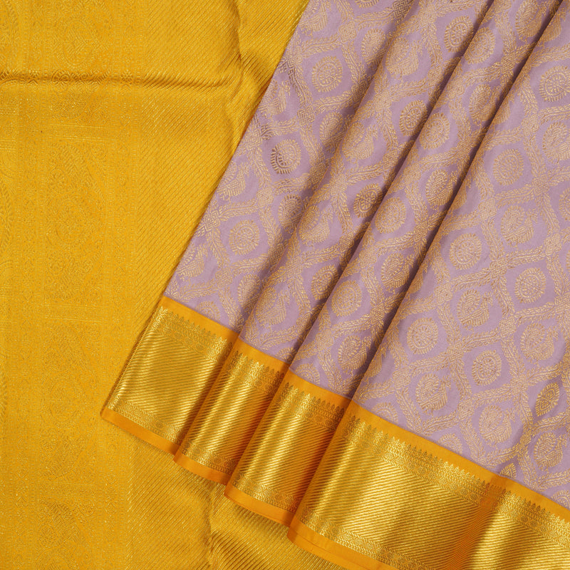 Hayagrivas Handloom Lilac Kanjivaram Silk Saree with Yellow Border KSBE127C10-15