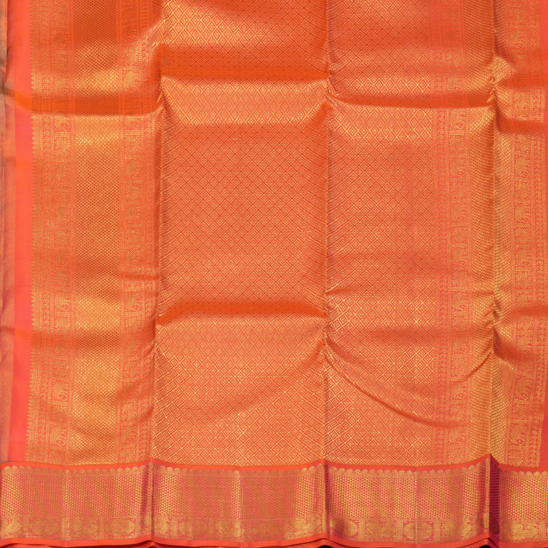 Hayagrivas Handloom Aqua Green Kanjivaram Silk Saree with Orangish-Pink Border KSBE127C12-11